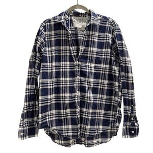 Frank & Eileen Navy and White Plaid Button Down 100% Cotton Women’s Blouse Top